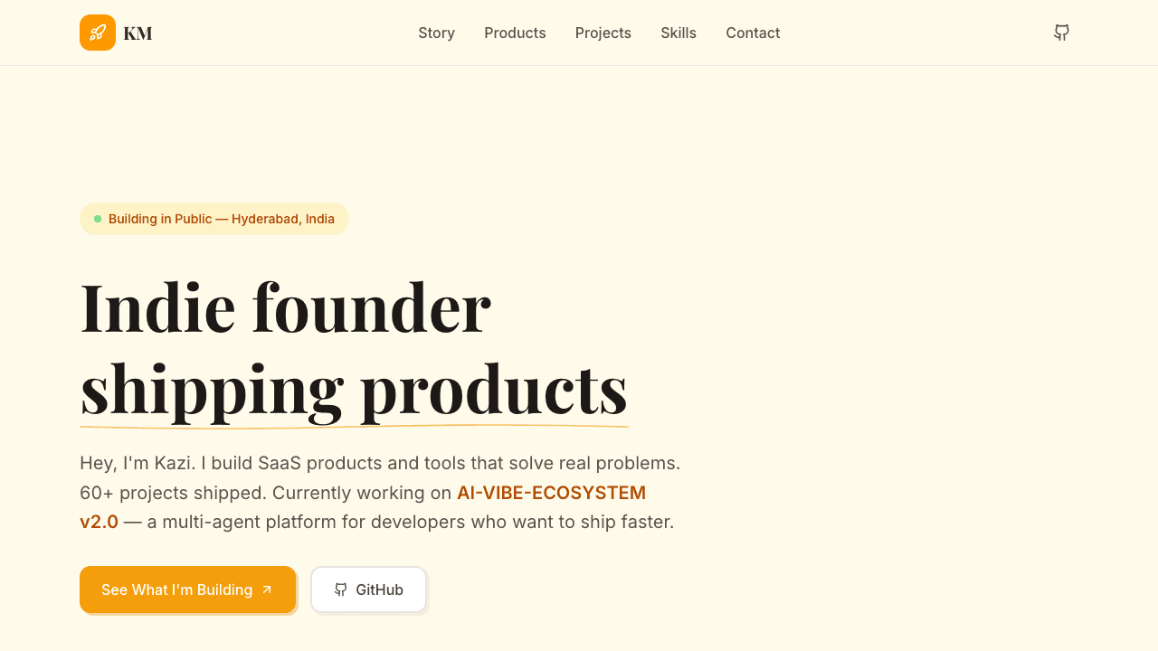 Indie SaaS Builder Portfolio screenshot
